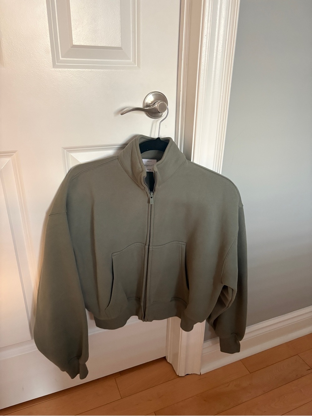 Aritzia Mega Sweatfleece Mockkneck Zip-Up in Smoky Sage